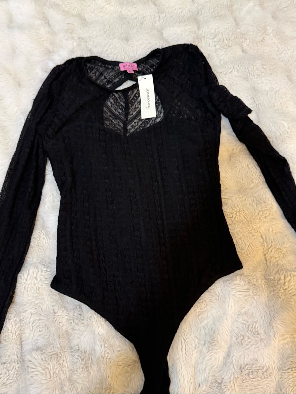 Sheer Lace Long-Sleeve Black Bodysuit - MIA
